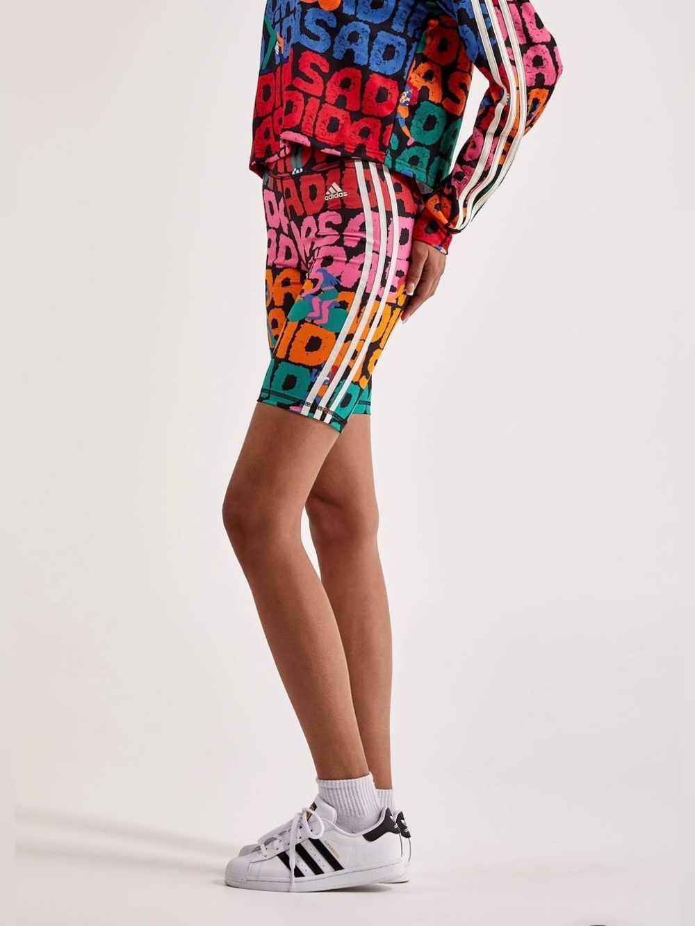 Adidas x Farm Rio Bike Shorts Women's Size Large NWT Athletic Active 3 Stripes